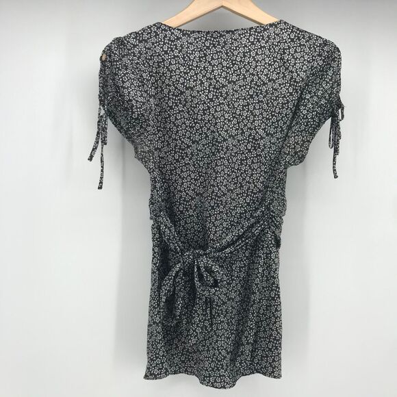 Express Design Studio Womens Medium Black White Ditzy Floral Silk V Neck Tie - Picture 6 of 13